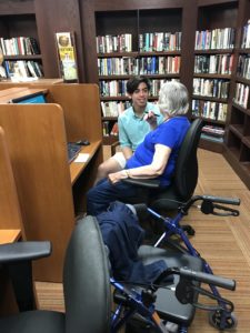 Residents lined up in the library for computer training.
