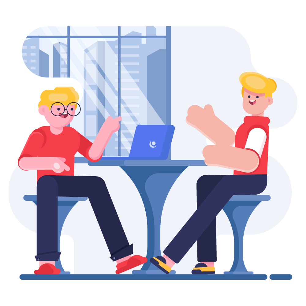 communication _ man, guy, person, table, stool, chair, laptop, computer, conversation, chat